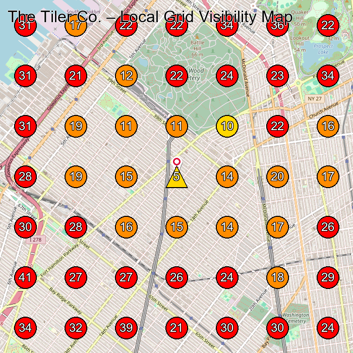 The Tiler Co. GeoGrid visibility map for Plus Size Clothing Store in 4214 12th Ave